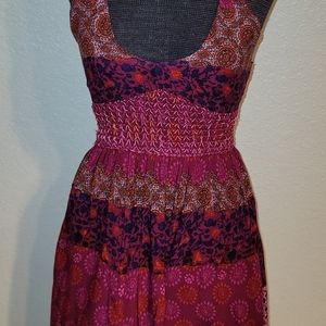 Hollister bright pink colorful elastic waist halter dress fun flirty lined XS